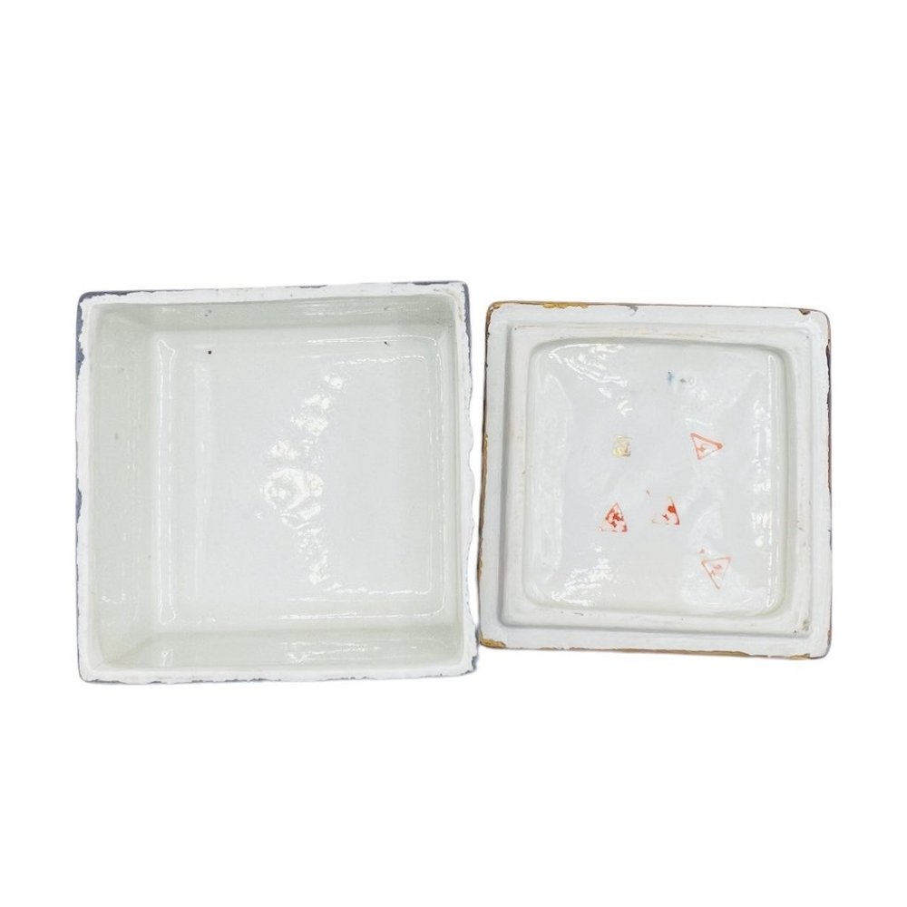 Qianlong Antique Enameled Porcelain Trinket Box Hand Painted Flower Scene RARE - Picture 5 of 9